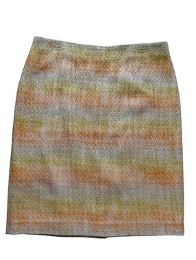 Talbots Orange Yellow beige Tweed Cotton Acrylic Pencil Midi Skirt Lined Sz. 14